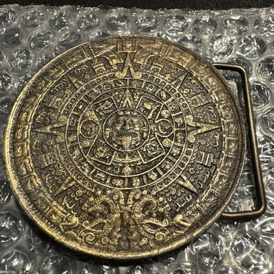Vintage Aztec Sun Dial Belt Buckle E-48 Bergamot Brass Works