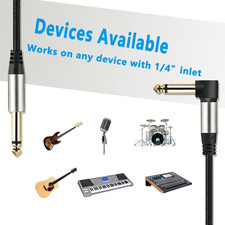 2-Pack Guitar Cables 1/4 Inch 6.35mm Male to Male Jack Right Angle to Straigh...