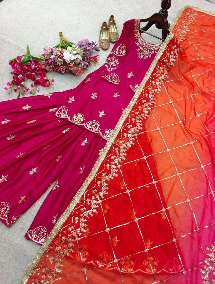 SALWAR KAMEEZ INDIO PAQUISTANÍ BODA FIESTA ROPA VESTIDO TRAJE BOLLYWOOD SHARARA Foto 2 de 3