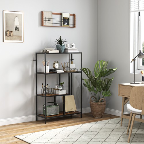 HOMCOM Industrial Bookshelf Bookcase w/ Open Shelves for Study Rustic Brown - Picture 2 of 11