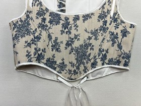 Womens Bustier Corset Top Tie Straps Lace-Up Back Size XL Beige Blue Floral