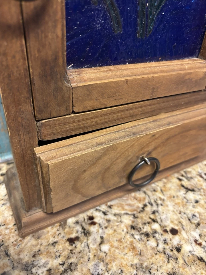 Llavero colgante de pared de madera vintage vidrio pintado diseño floral hecho a mano Foto 2 de 4