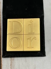 VINTAGE CHRISTIAN DIOR EMBOSSED GOLD TONE COMPACT SLIDE SQUARE MIRROR 