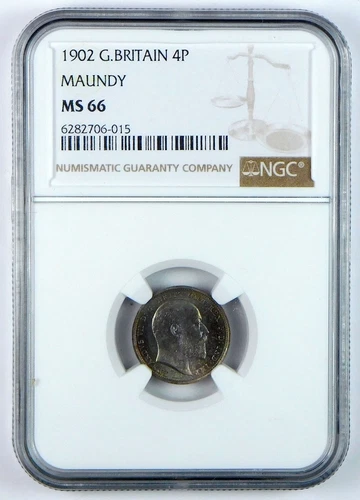 1902 Great Britain Sterling Silver 4 Pence - NGC MS 66 - Maundy - Edward VII