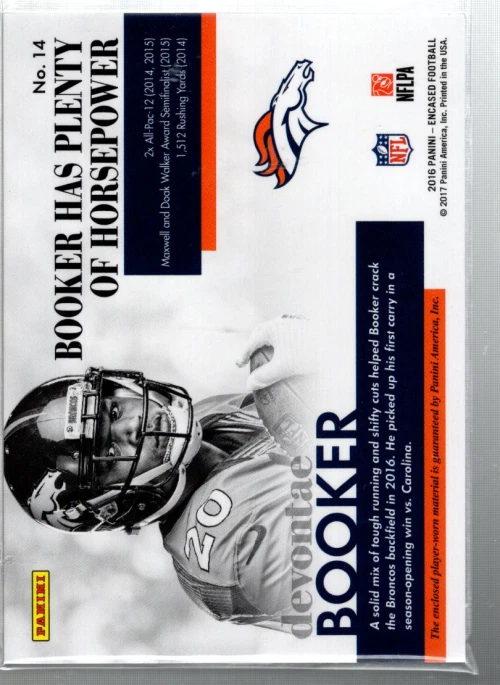 2016 Panini Encased Substantial Rookie Swatches Gold 14 Devontae Booker Jersey/5 - Image 2 of 2