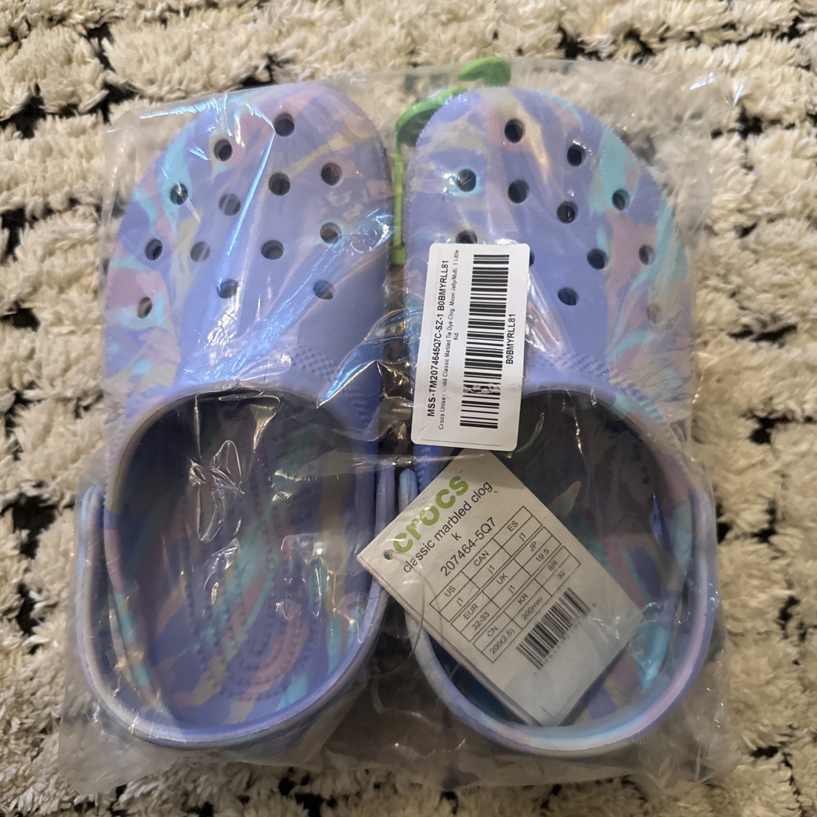 Zuecos Sandalia Crocs Clásicos Mármol Niños Niñas Niños J1 EE. UU. 32-33 EUROS Azul/Púrpura