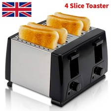 4 Slice Extra Wide Slot with 6 Variable Browning Defrost Reheat Black Toaster UK