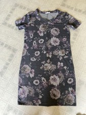 Maurices T-Shirt Dress Small Floral Short Sleeve Shift Gray with pink flowers