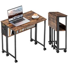 HOMCOM 80 cm Foldable Computer Desk on Wheels for Small Spaces Rustic Brown