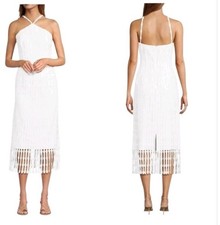 NWT Antonio Melani Asha Novelty White Lace Halter Midi Dress Sz 10 Wedding Guest