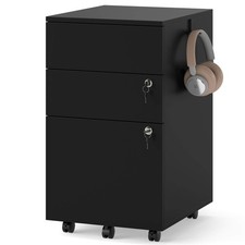 Under Desk Wooden Filing Drawer Cabinet w/Lock 4 Keys for Letter/Legal/A4