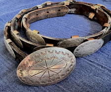 Small Silver Native American Hand Made Stamped Coins Concho Belt Signed "DH"