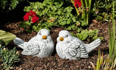 Frostfeste Steinfigur 2er-Set Vogel groß Gartenfigur Steinguss Vögel 21 cm