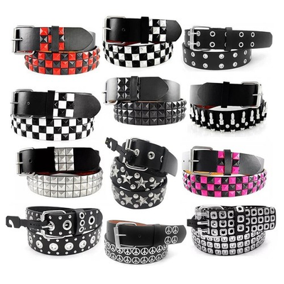 #ad #ad Punk Rock Silver Black Metal Rivets Pyramid Studs Black Leather Belt with Buckle $12.95