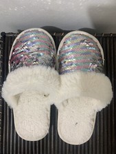 Girls Sequin Pink Soft Slippers Size 1/2 Flip Sequins