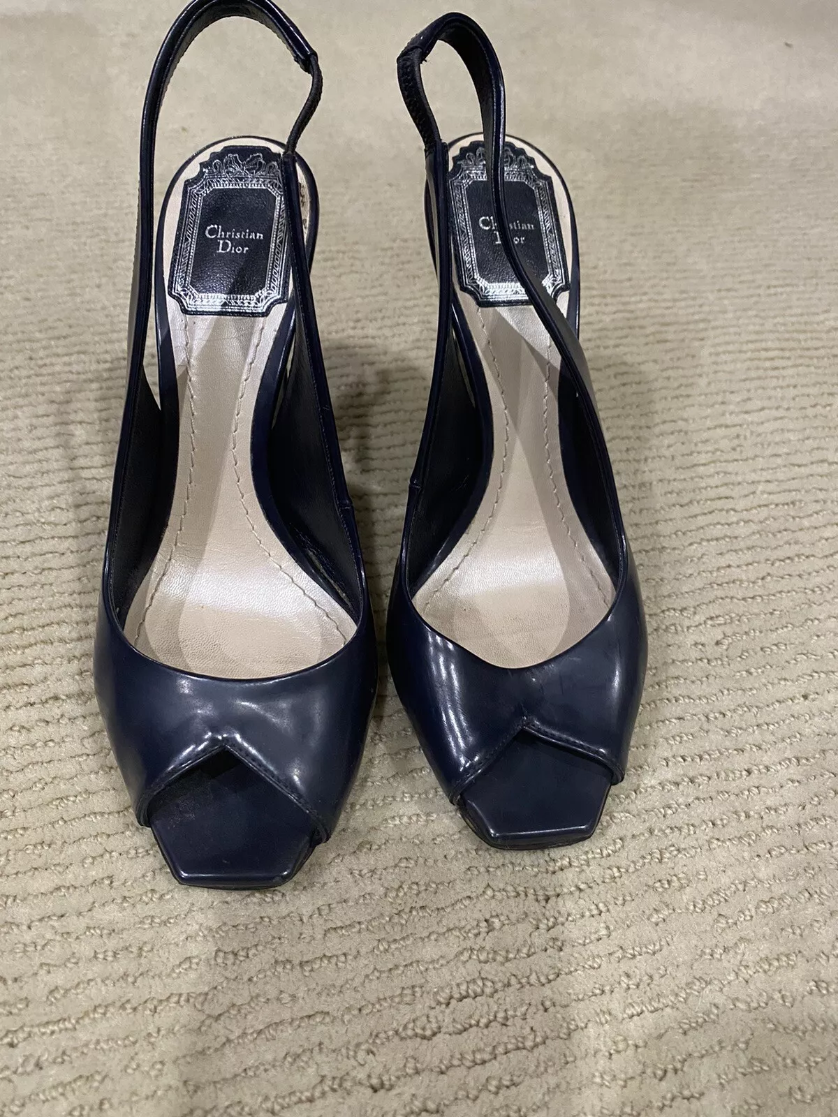 Christian Dior Miss Dior cuir peeptee plate forme escarpins chaussures 35
