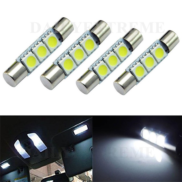 4x White HID 3-SMD 31mm 6641 Fuse LED Bulbs Vanity Mirror Light Sun Visor Lamp c