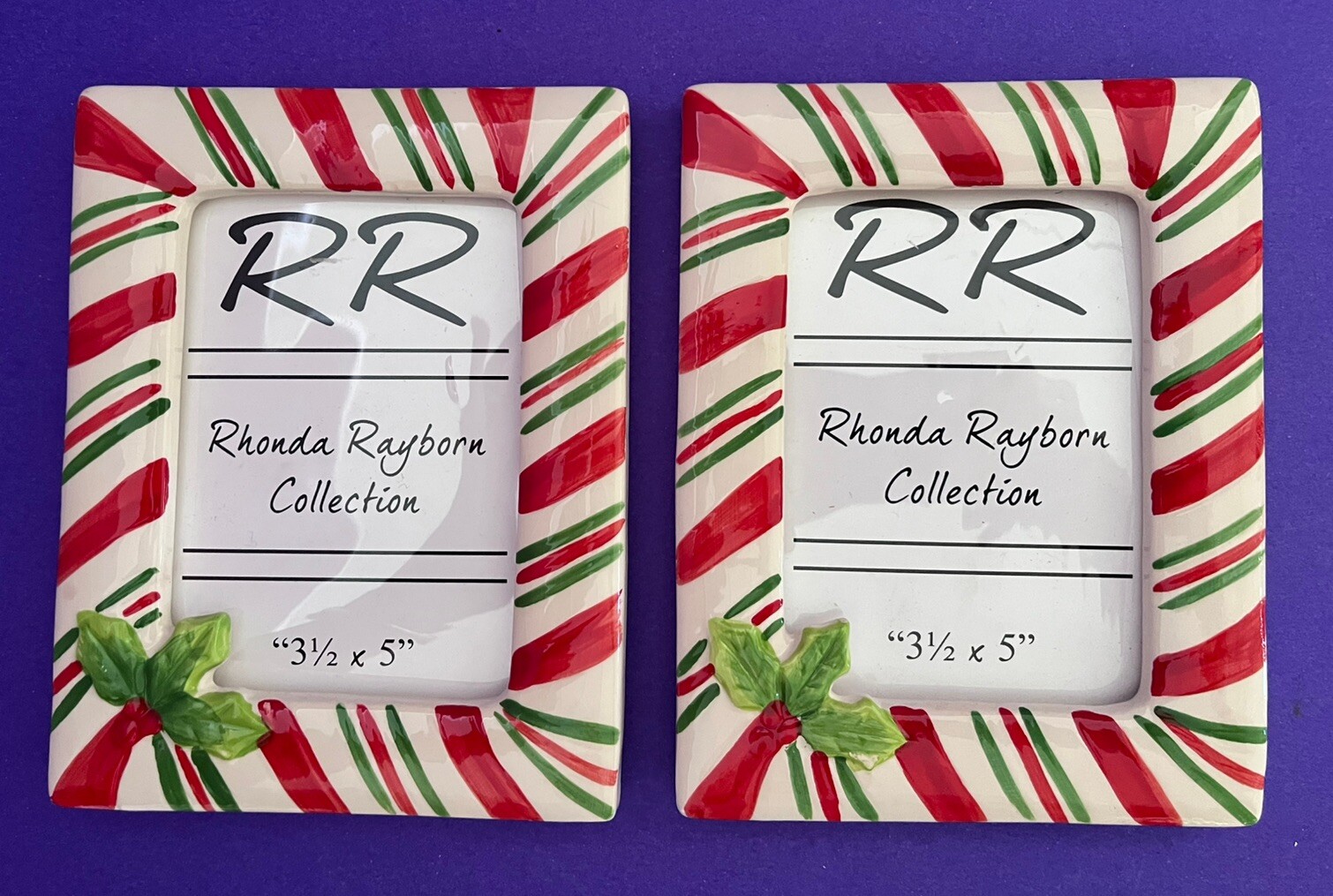 Nuevo Juego de 2 Marcos de Fotos de Navidad de Bastón de Caramelo de Cerámica para Fotos de 3,5x5 ¡OFERTA!