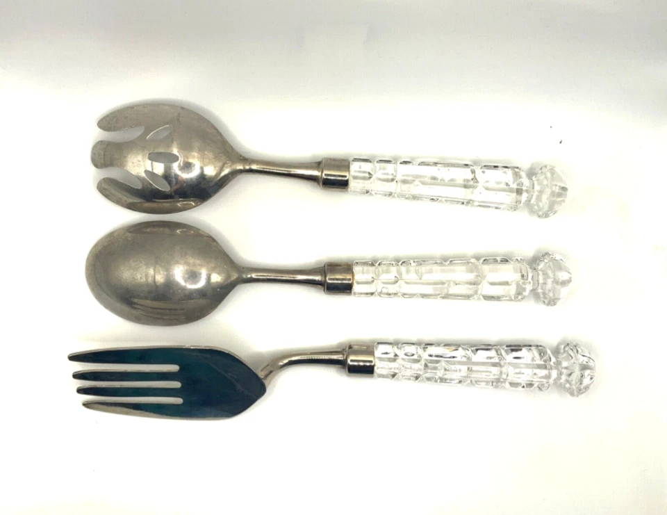 Antigo prato de prata Godinger Versailles e utensílios de servir de cristal de chumbo colher garfo+ - Imagem 2 de 4