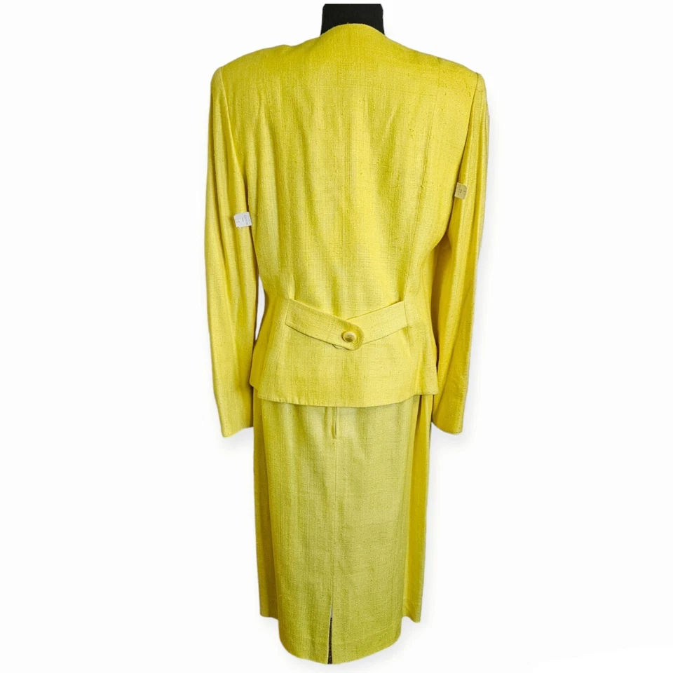 Traje Falda Herbert Grossman Cynthia Sobel Amarillo Seda Vintage Forrado Talla 12 Foto 4 de 4