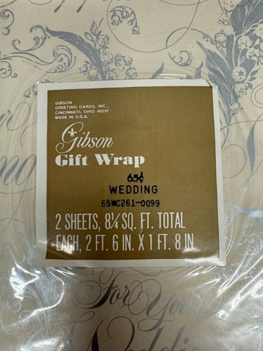 Vtg Gift Wrapping Paper Flat Wedding Silver Foil Floral 1960s Gibson Greetings - Picture 2 of 8