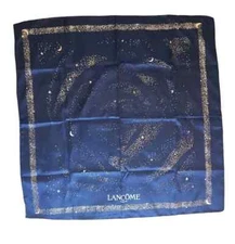 LANCOME Scarf dark navy blue with gold stars & moons 21" x 21" Square New