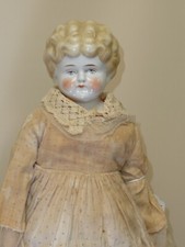 18.5" Antique 1890's Hertwig Bisque Blonde Turned Head Low Brow China Doll