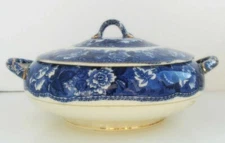 S.Hancock, Corona Ware, Blue Transfer Covered Dish