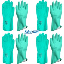 4 Pair Safetyware Chemical Oil Resistant Flocklined Nitrile Work Gloves Bulk