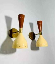 Italian Wall Sconce Light Stilnovo Mid century Modern Pair Brass Wall Light Lamp
