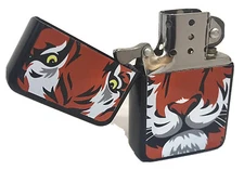 Tiger Face Closeup Flip Top Black Oil Lighter Wind Resistant Flame