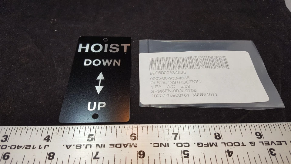 HOIST DATA PLATE CRANE WRECKER MILITARY 10900181 9905-00-933-4635 CP5B5L