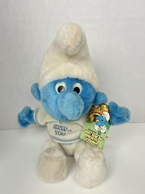 Vintage 1978 Schleich Peyo 11  Smurf Bean Bag Plush Toy with Tags