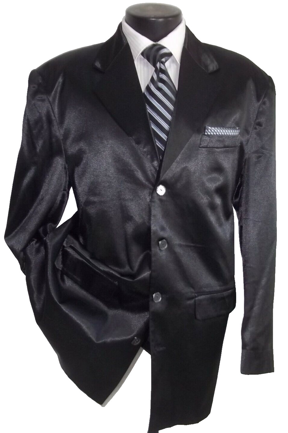 [ Solid black shinny 4button rayon blend Entertai… - image 1