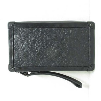 LOUIS VUITTON M68986 Soft Trunk Clutch Taurillon Leather Bag Black