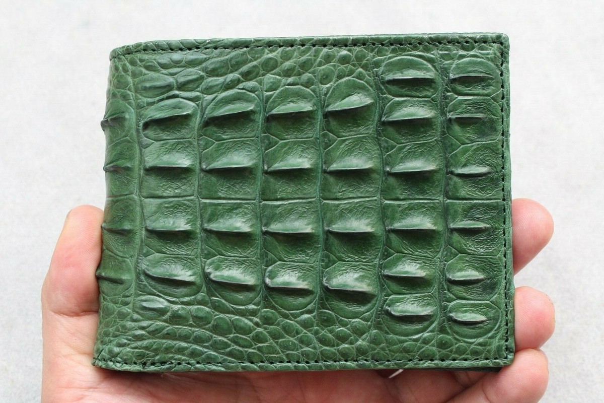 Green Alligator Crocodile Print Leather Skin MEN'S BIFOLD