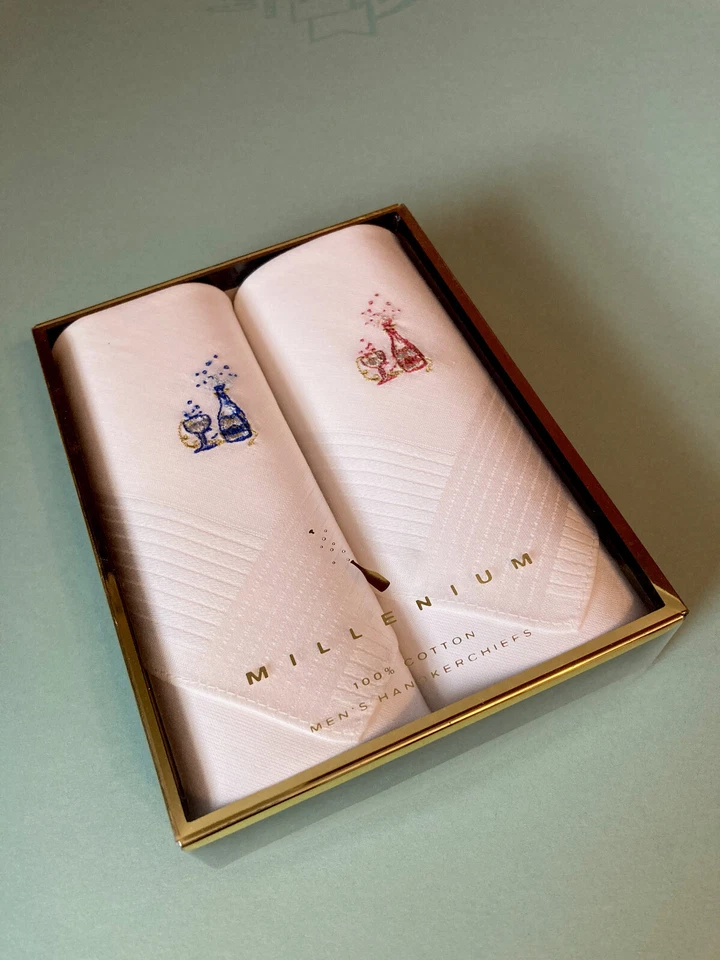 Juego de 2 pañuelos 100 % algodón para hombre botella de champán y copa fiesta boda Foto 4 de 4