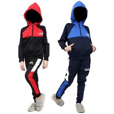 Kids Boys Girls Tracksuit GDR Contrast Panel Hooded Top  Bottom