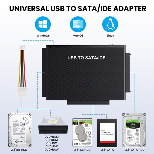 USB C to IDE/SATA Hard Drive Reader Adapter with Power Supply for HDD/SSD - 第 5/22 張圖片