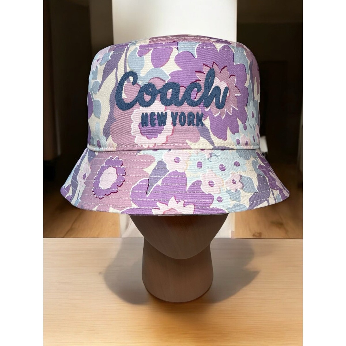 NWT Coach CBN77 Script Floral Print Bucket Hat Size XS/S | eBay