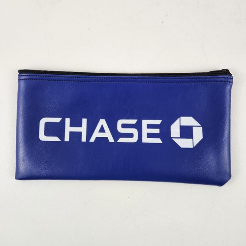 Vintage Chase Bank Cash Money Safe Deposit Bag Blue With Logo & Zipper JP Morgan