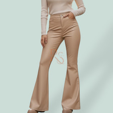Women  s Genuine Lambskin Leather Pants High Waist Flared Slim Fit Trousers