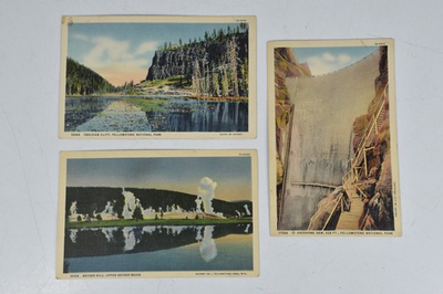 #ad 2 Vintage Yellowstone National Park Color Postcards Geyser Basin Obsidian Cliff $24.99