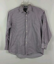 Chaps Stripe Dress Shirt Men Size XL Classic Fit Button Up White/Navy/Marron EUC