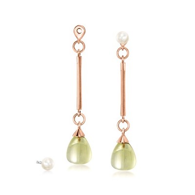 Vint Mimi Milano 6mm Cult Prl & Lime Quartz Drop Earrings in 18k Gold