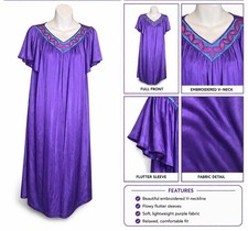 Vintage ShadowLine Purple Nightgown NWT Medium Nylon USA Satin Lustre Midi