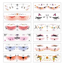 12 Sheets Halloween Eye Decoration Accessory Face Temporary Tattoos Spooky Cute