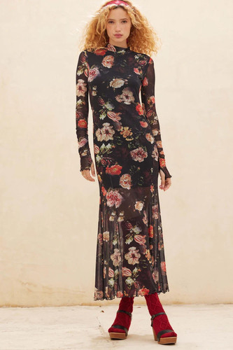 NWT $89 PROMESA Coming Home Heritage Blossoms mock maxi dress - Black Floral - S