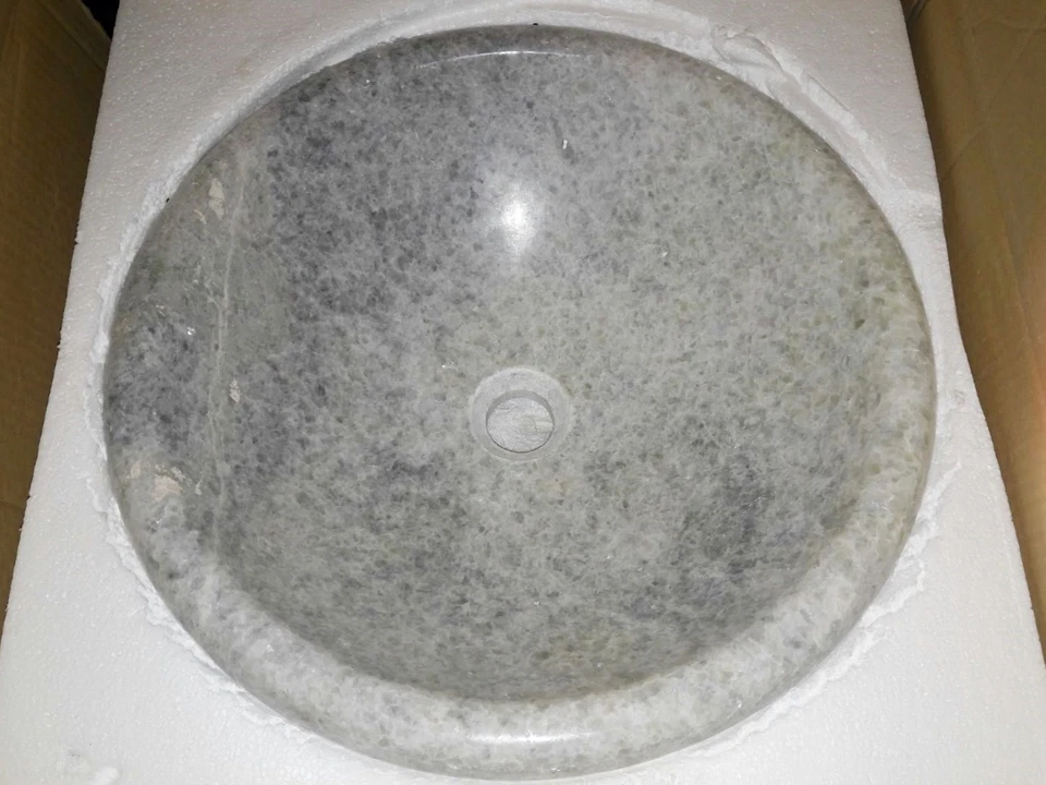 Suneli Light Green Lip Round Stone Lavatory Sink Bathroom Vessel Bowl SV-203-L - Image 2 of 4