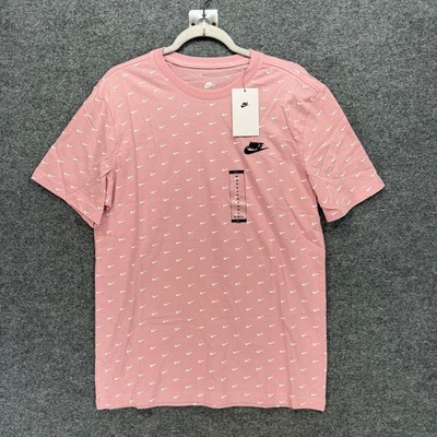 Nike Tshirt Mens Medium Pink All Over Micro Swoosh Print Sport Essentials NEW
